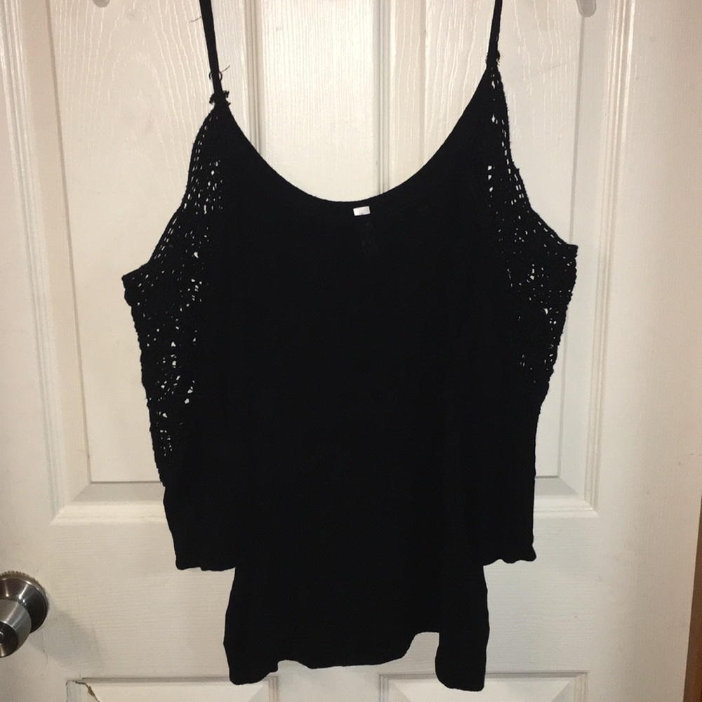 Black open shoulder blouse with lace detail